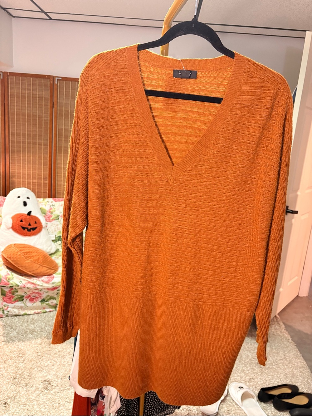 Lord & Taylor Burnt Orange V-Neck Tunic Sweater